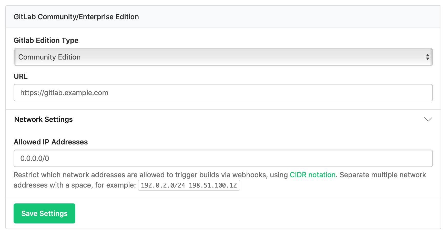 Screen of Buildkite Organization GitLab Settings