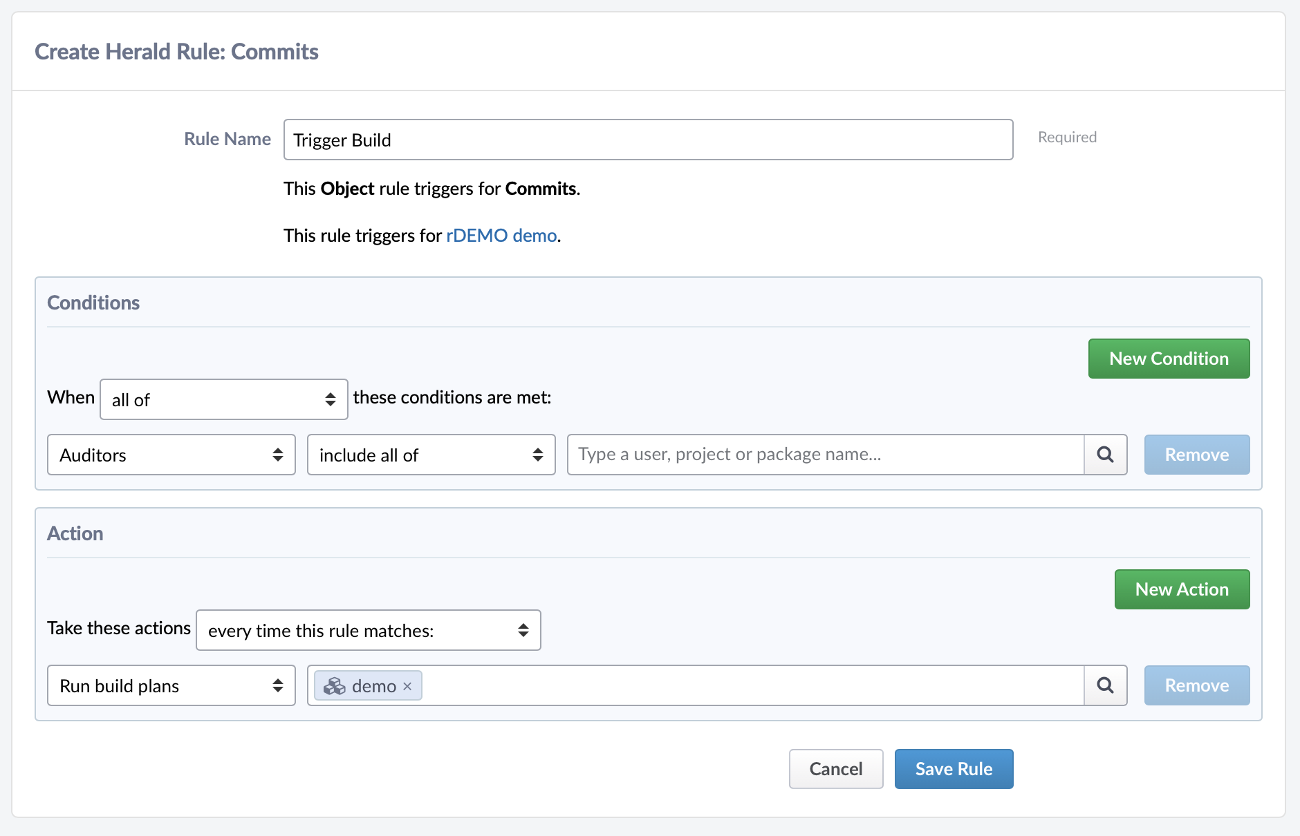 Configure Rule Action