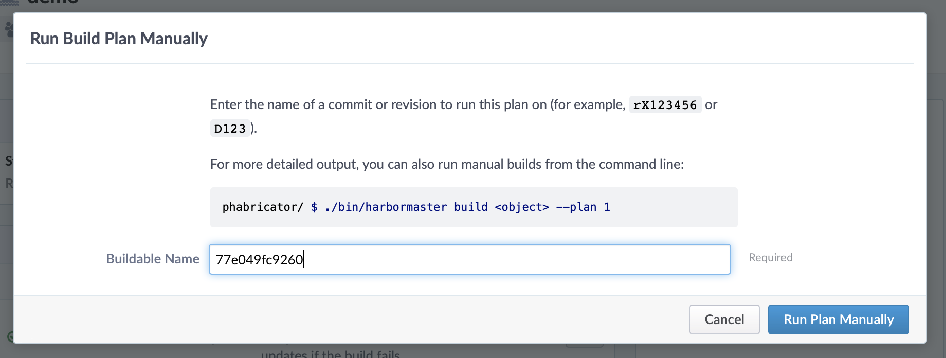 Run a manual build in Phabricator